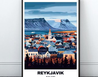 Reykjavik Travel Printable Poster - Iceland Travel Poster - Cityscape Painting - Digital Print Wall Art - Home Decor - Reykjavik Trip Print