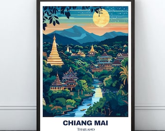 Chiang Mai Travel Printable Poster - Thailand Travel Poster -Chiang Mai Painting - Digital Wall Art - Thailand Home Decor - Chiang Mai Print