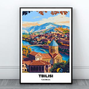 Póster imprimible de viaje a Tbilisi - Póster de viaje a Georgia - Pintura de paisaje urbano - Arte mural con impresión digital - Decoración de Tbilisi - Viaje a Tbilisi