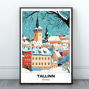 Tallinn Travel Printable Poster - Estonia Travel Poster - Citycape Painting - Digital Printable Wall Art- Tallinn Home Decor -Tallinn Snowly