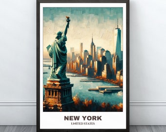 New York City Printable Poster - United States Travel Poster - New York Digital Oil Painting - Cityscape Painting - Wall Art Decor -USA Trip