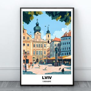 Lviv Travel Printable Poster - Ukraine Travel Poster - Cityscape Painting - Digital Print Wall Art - Lviv Home Decor - Ukraine Trip Print
