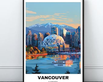Vancouver Travel Printable Poster - Canada Travel Print - Cityscape Painting -Digital Print Wall Art - Travel Room Decor - Vancouver Trip