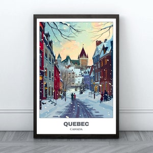 Quebec Travel Printable Poster - Canada Travel Poster - Citycape Painting - Digital Print Wall Art- Quebec Home Decor - Quebec Snowly Print