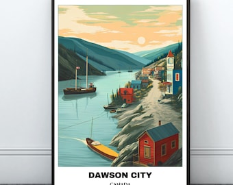 Dawson City Travel Poster Canada Print Wall Art City Print Dawson City Cityscape Artwork Travel Wall Decor Digital Download Travel Gift