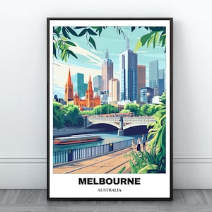 Melbourne Travel Printable Poster - Australia Travel Poster - Cityscape Painting -Digital Print Wall Art - Travel Room Decor -Melbourne Trip