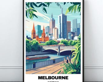 Melbourne Travel Printable Poster - Australia Travel Poster - Cityscape Painting -Digital Print Wall Art - Travel Room Decor -Melbourne Trip