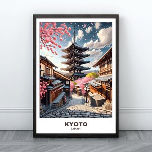 Póster imprimible de viaje a Kioto - Póster de viaje a Japón - Pintura de paisaje urbano - Arte mural con impresión digital - Arte mural de viaje - Decoración del hogar - Viaje a Kioto
