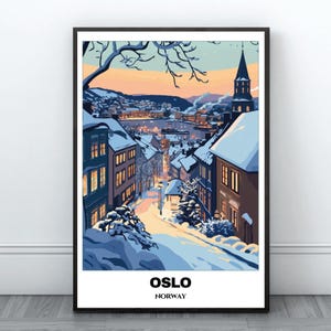 Oslo Travel Printable Poster -Norway Travel Poster -Citycape Painting -Digital Print Wall Art-Oslo Home Decor -Oslo Snowly Print-Norway Trip
