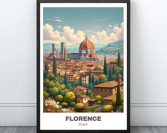 Póster imprimible de viaje a Florencia - Póster de viaje a Italia - Pintura de paisaje urbano - Arte de pared impreso digitalmente - Decoración de pared de viaje para habitación - Viaje a Florencia