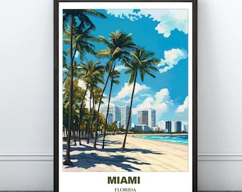 Miami Printable Travel  Poster - Florida Travel Poster -Digital Print Wall Art -Miami Painting Home Decor-Miami Wall Art Print - South Beach