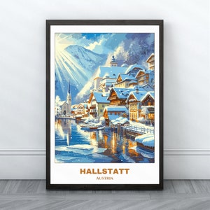 Impression de voyage Hallstatt - affiche de voyage en Autriche - peinture Hallstatt - peinture paysage urbain - art mural voyage, décoration d'intérieur - voyage à Vienne