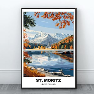 Sankt Moritz Travel Printable Poster -Switzerland Travel Poster-Citycape Painting -Digital Wall Art Print -St. Moritz Decor-Switzerland Trip