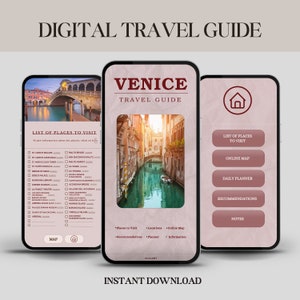 Guia de viagem digital de Veneza - Planejador de viagens móvel veneziano - Lugares para visitar em Veneza 2024 - Lista de desejos de viagem para a Itália - Itinerário de viagem para a Itália