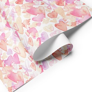 Romantic Watercolor Hearts Wrapping Paper Sheets for Festive Occasions | Gift Wrap for Birthdays, Anniversaries, and More!