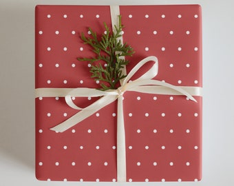 Wrapping Paper: Red Christmas with White Polka Dots | Gift Wrap | Holiday | Birthday | Christmas