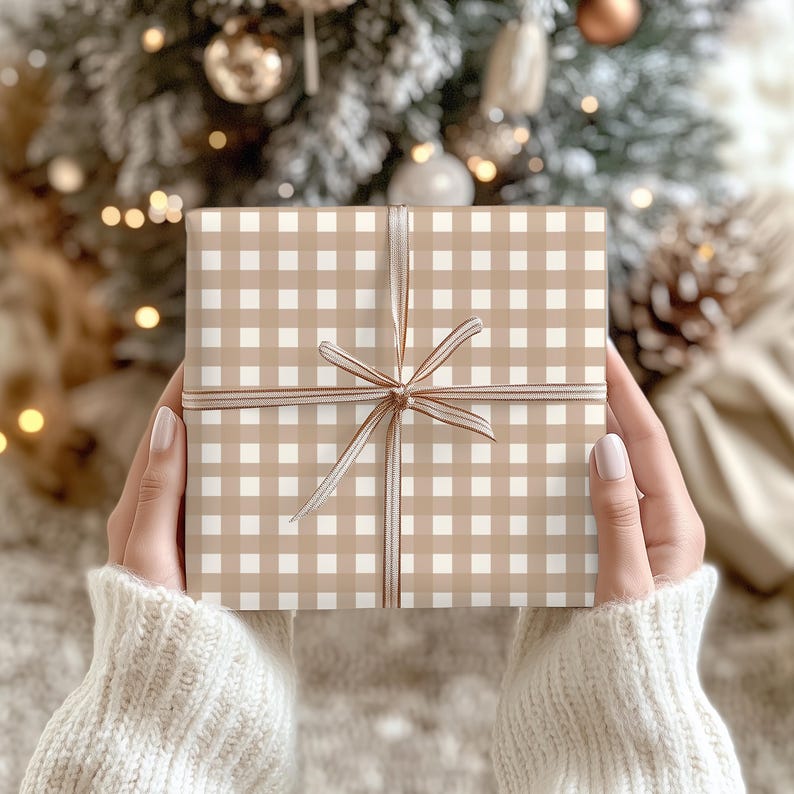 Natural Gingham Wrapping Paper: Rustic Chic Gift Wrap image 16