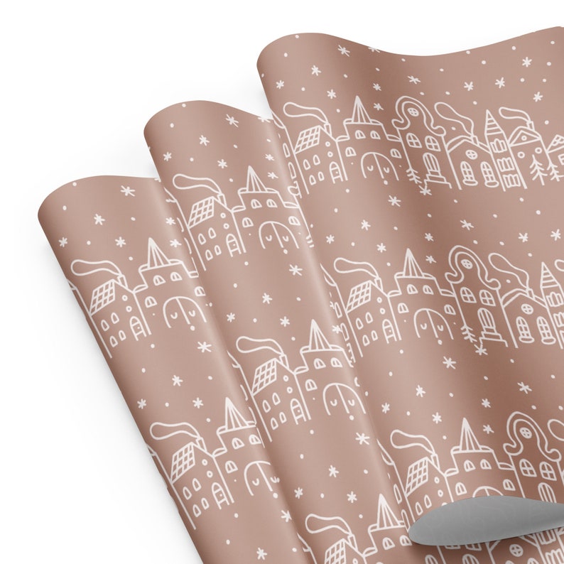 Christmas Village Delight Wrapping Paper Sheets | Festive Stick Drawn Design | Holiday Gift Wrap for Joyful Presents