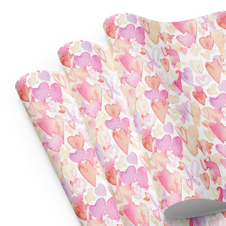 Romantic Watercolor Hearts Wrapping Paper Sheets for Festive Occasions | Gift Wrap for Birthdays, Anniversaries, and More!