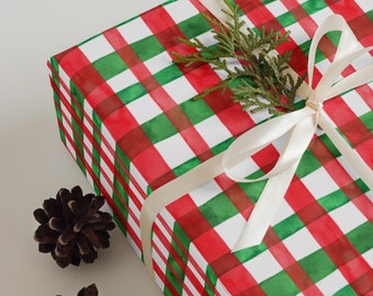 Wrapping Paper: Christmas Red and Green Gingham | Gift Wrap | Holiday | Pattern Wrapping