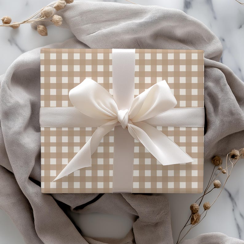 Natural Gingham Wrapping Paper: Rustic Chic Gift Wrap image 10