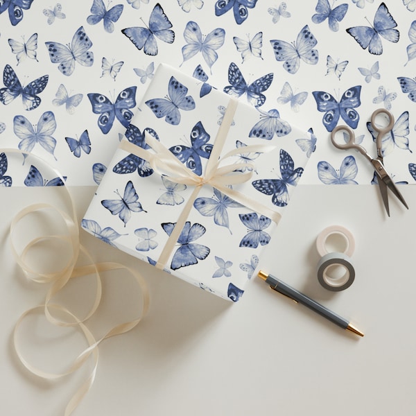 Wrapping Paper: Elegant Blue Butterfly | Gift Wrap| Nature Inspired | Christmas | Birthday| Wedding