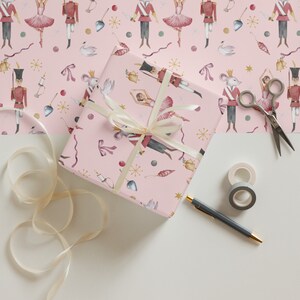 Wrapping Paper: Pink Nutcracker Design with Mice Kings, Ballerinas, Swans, and Nutcrackers | Gift Wrap | Christmas | Ballet Recitals