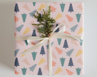 Wrapping Paper: Retro Christmas Trees on Pink | Gift Wrap | Christmas | Birthdays | Weddings