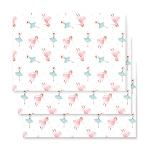 Sparkling Ballet Bliss: Blue and Pink Ballerinas Dance Across Wrapping Paper Sheets