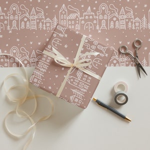 Christmas Village Delight Wrapping Paper Sheets | Festive Stick Drawn Design | Holiday Gift Wrap for Joyful Presents