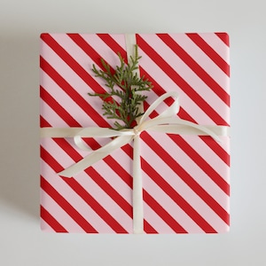 Wrapping Paper: Classic Christmas Red and Pink Striped | Gift Wrap | Pattern Wrapping