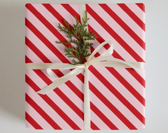 Wrapping Paper: Classic Christmas Red and Pink Striped | Gift Wrap | Pattern Wrapping