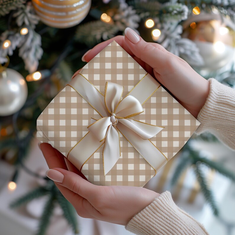 Natural Gingham Wrapping Paper: Rustic Chic Gift Wrap image 12