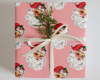 Wrapping Paper: Pink Retro Santa Wonderland | Gift Wrap | Holiday Wrapping | Christmas Wrap