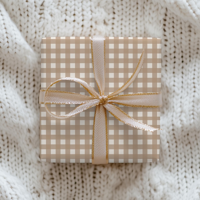 Natural Gingham Wrapping Paper: Rustic Chic Gift Wrap image 1