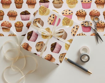 Wrapping Paper: Soft Pink Background with Breakfast Muffin Delight | Gift Wrap | Birthday | Mother's Day | Baby Shower