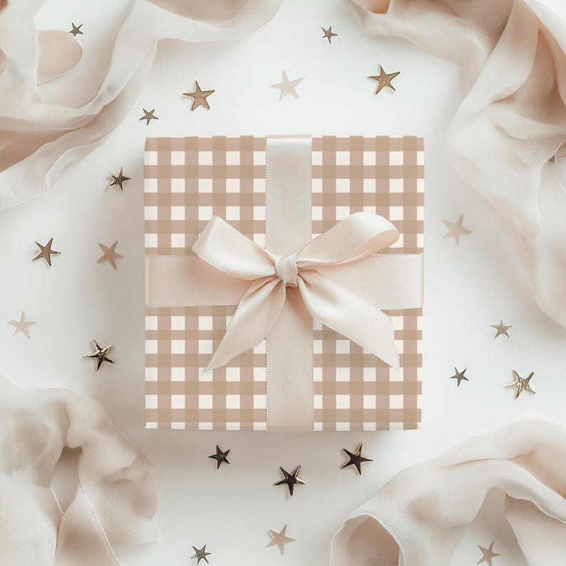 Natural Gingham Wrapping Paper: Rustic Chic Gift Wrap image 8