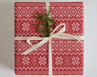 Wrapping Paper: Red Christmas Joyful Pattern with Snowflakes | Gift Wrapping | Holiday Wrapping | Pattern Wrapping