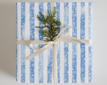 Wrapping Paper: Blue Snowy Winter Christmas Stripes | Gift Wrap | Christmas | Winter | Holiday
