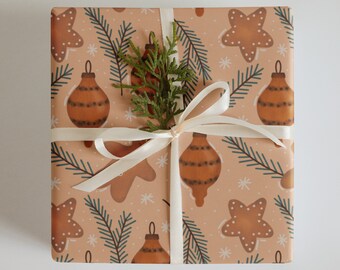 Wrapping Paper: Christmas Designs with Ornamental, Gingerbread Men, and Christmas Tree Branches | Gift Wrap | Holiday Wrap | Festive Wrap