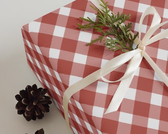 Wrapping Paper: Classic Red and White Gingham | Gift Wrap | Christmas Wrapping | Birthday | Holiday