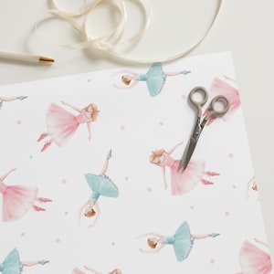 Sparkling Ballet Bliss: Blue and Pink Ballerinas Dance Across Wrapping Paper Sheets