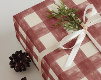 Papier d'emballage : Vichy de Noël rouge et blanc | Vacances | Emballage cadeau