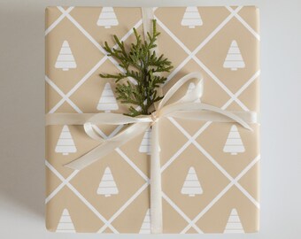 Wrapping Paper: Brown Wrapping with White Festive Christmas Tree | Gift Wrap | Holiday |