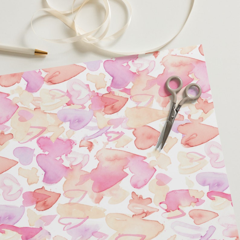 Romantic Watercolor Hearts Wrapping Paper Sheets for Festive Occasions | Gift Wrap for Birthdays, Anniversaries, and More!