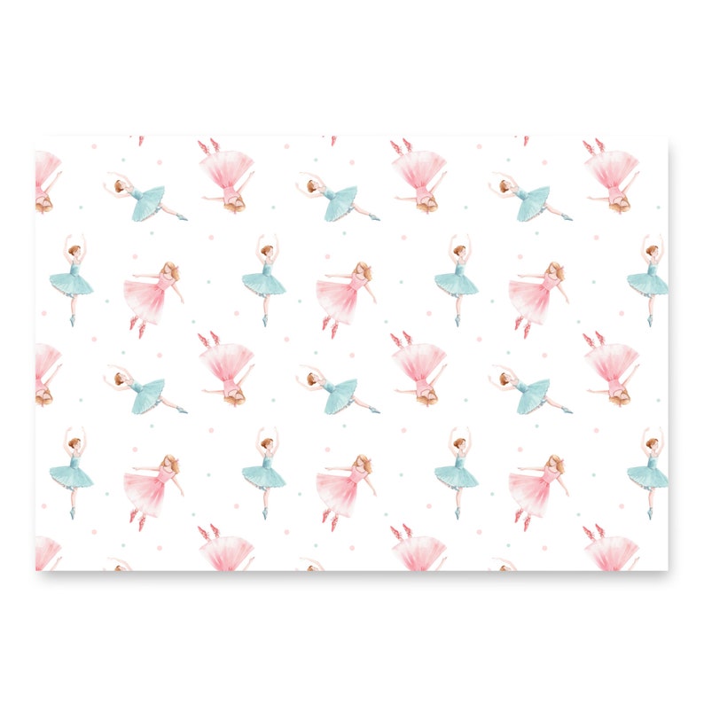 Sparkling Ballet Bliss: Blue and Pink Ballerinas Dance Across Wrapping Paper Sheets