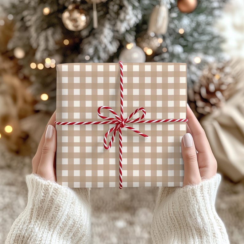 Natural Gingham Wrapping Paper: Rustic Chic Gift Wrap image 17