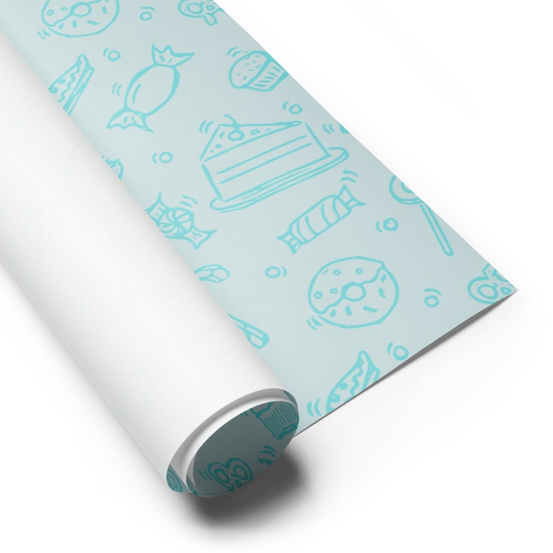 Delightful Blue Wrapping Paper with Sweet Treats - Perfect for Birthdays & Celebrations!