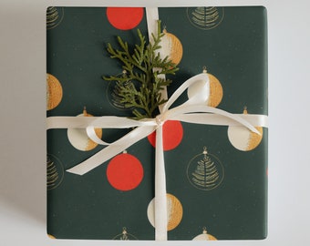 Wrapping Paper: Christmas Dark Green Background with Various Ornaments | Gift Wrap | Christmas | Birthdays | Anniversaries