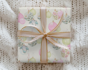 Whimsical Christmas Ornament Wrapping Paper: Pink, Green, Floral (Set of 3)